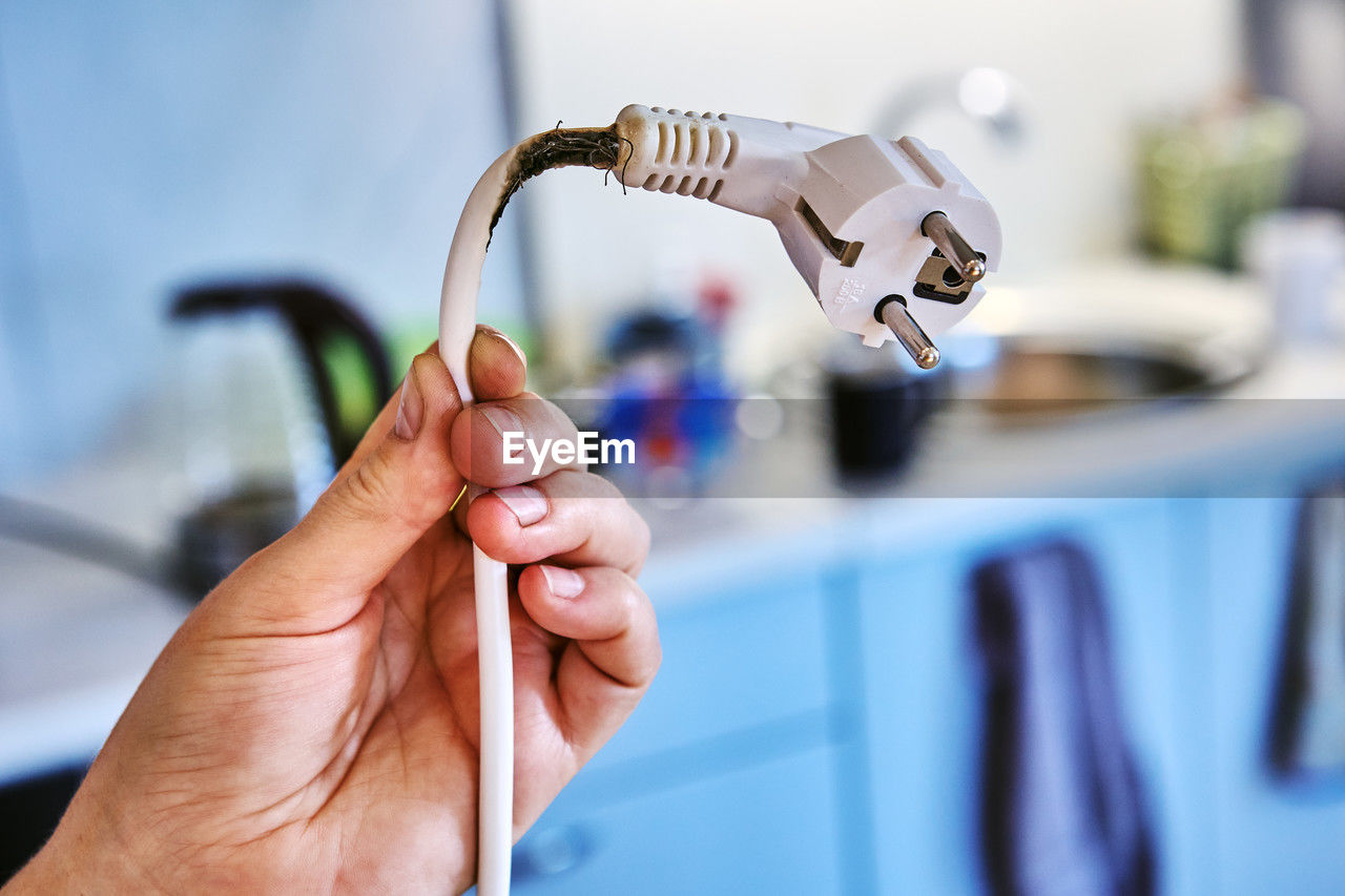 hand, one person, holding, tap, adult, sink, indoors, close-up, focus on foreground, blue, faucet, working, occupation, technology