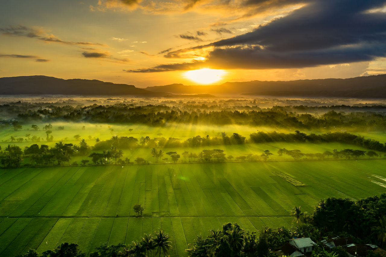 Scenic view of landscape against sky during sunset