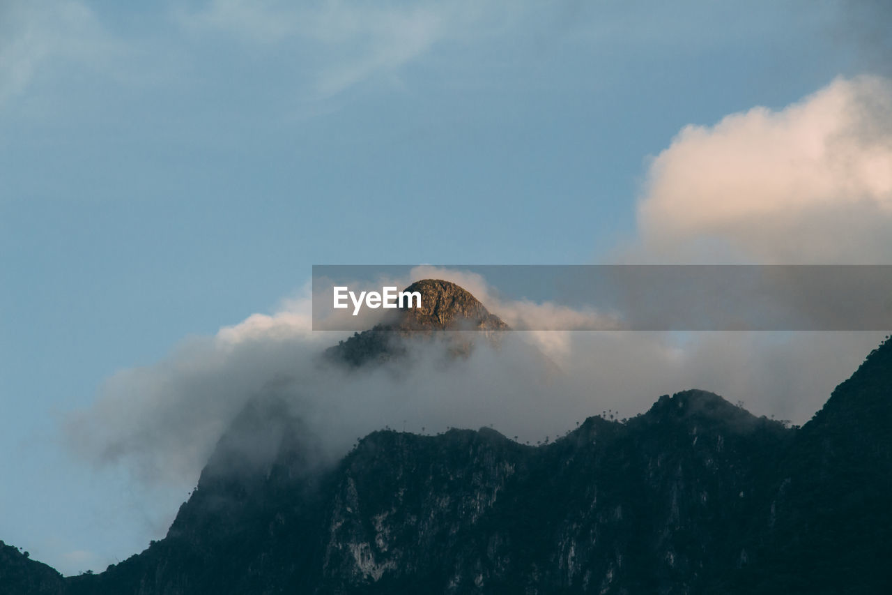 Panoramic view of volcanic mountain against sky