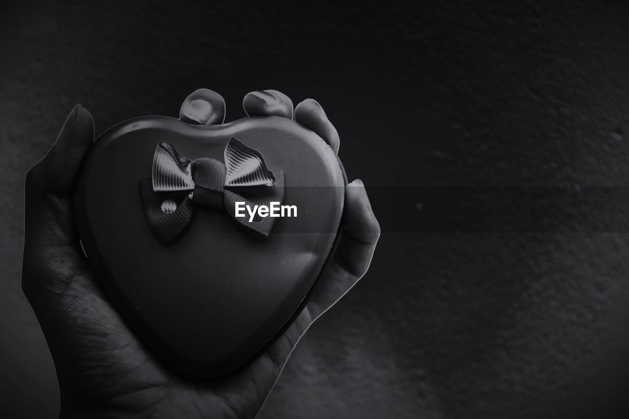 CLOSE-UP OF HAND HOLDING HEART SHAPE MADE OF CAMERA