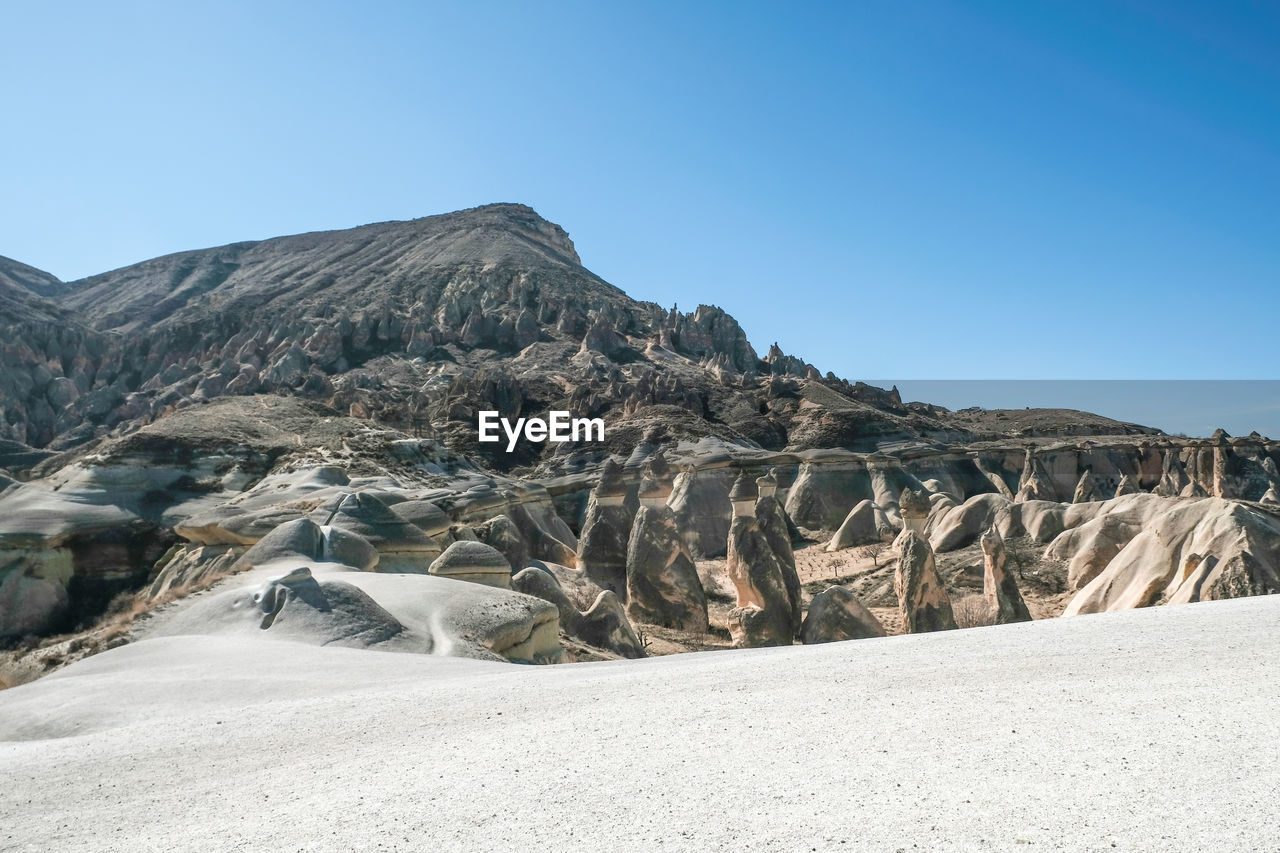 Scenic view of arid landscape against clear sky