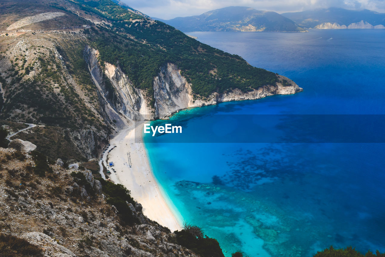 High angle view of sea and rocks