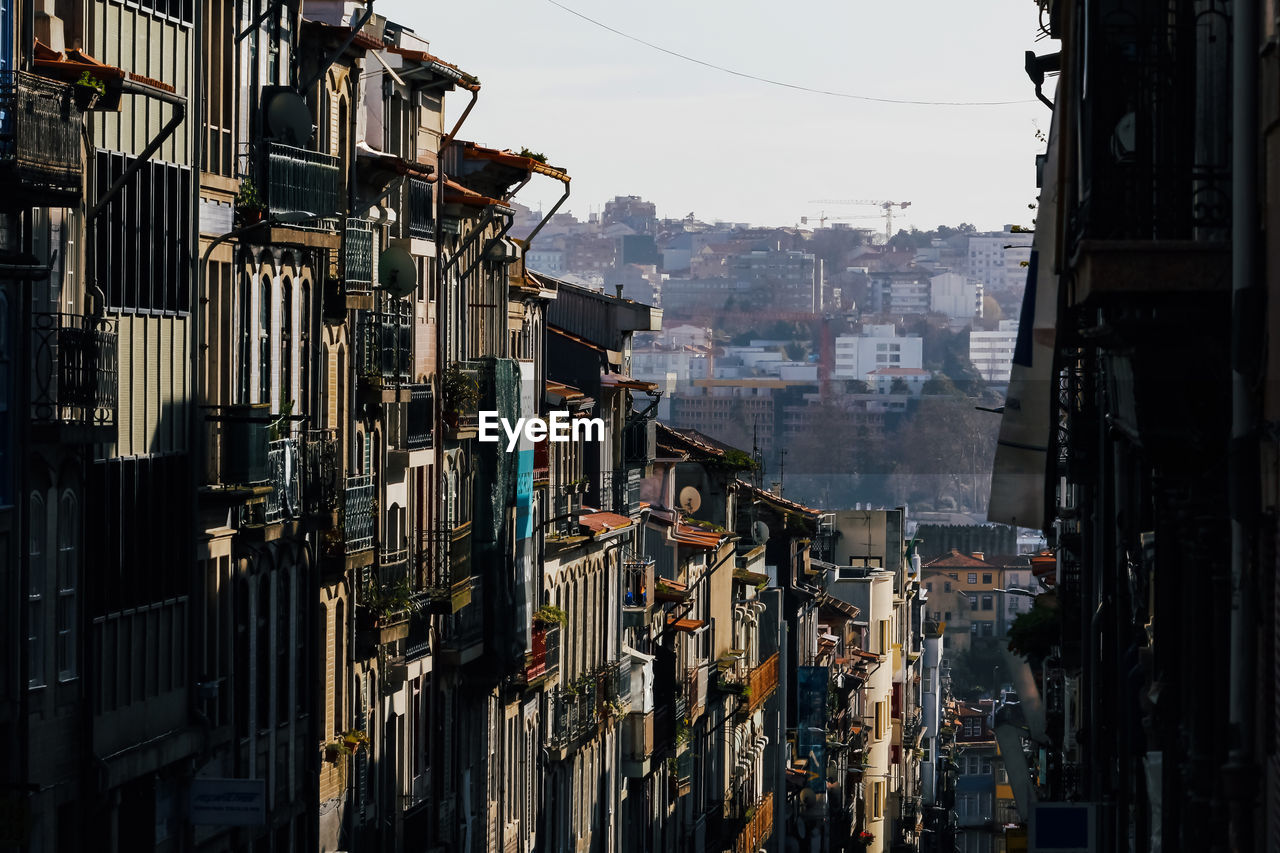 High angle view of street amidst buildings in city