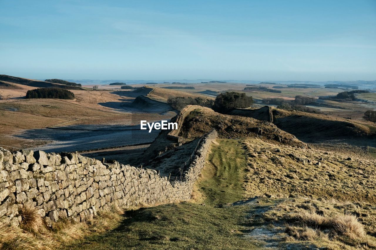 High angle view of land against sky