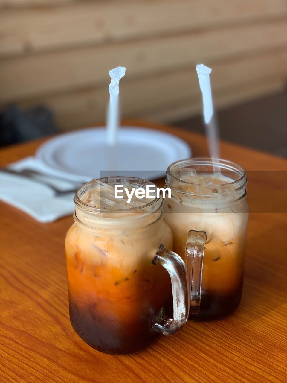 Close-up of drink in jar on table