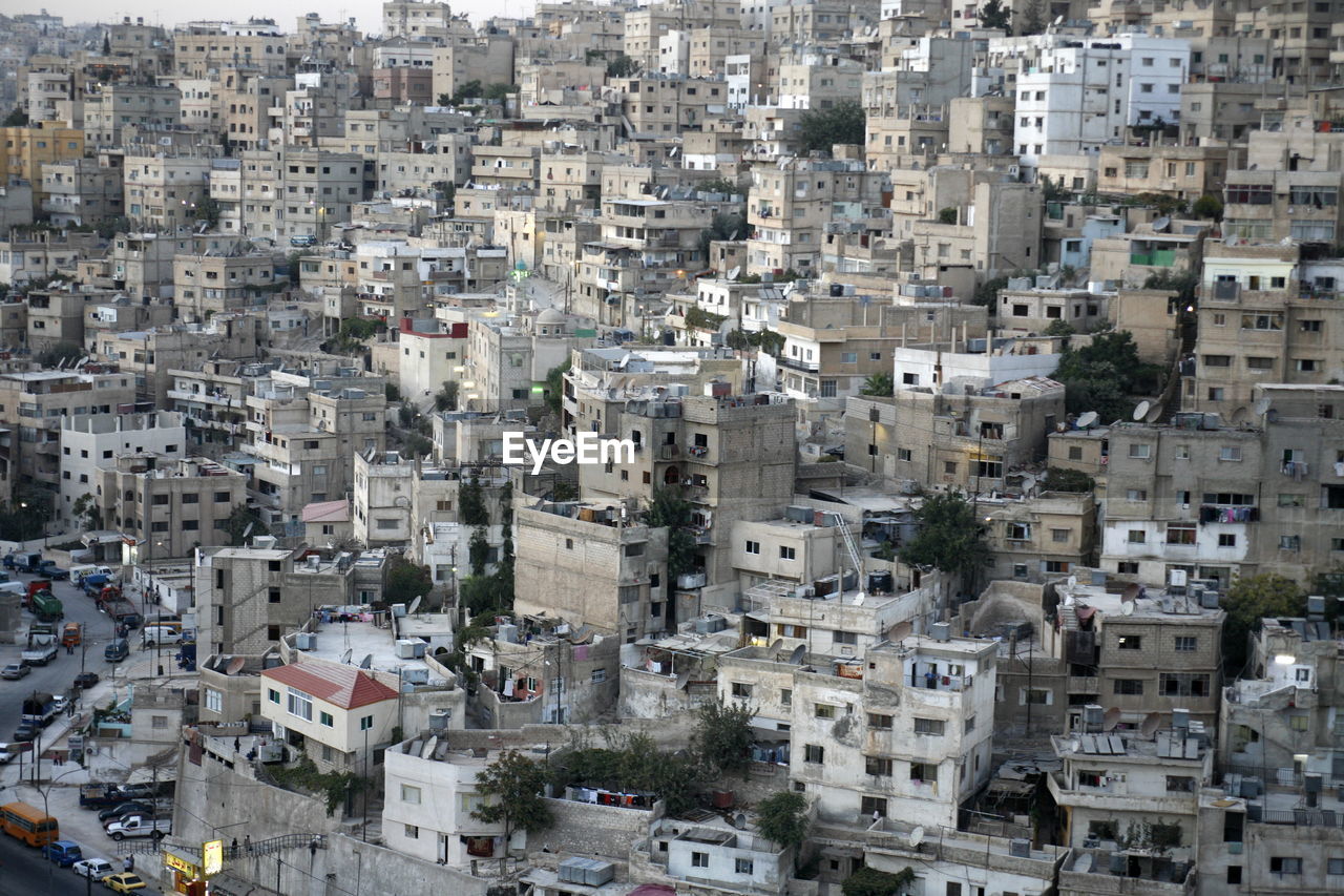 Aerial view of buildings in town