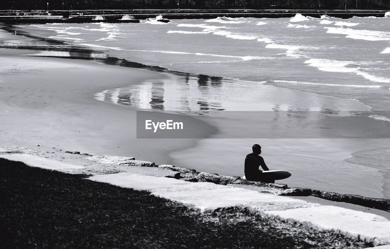 High angle view of man on beach