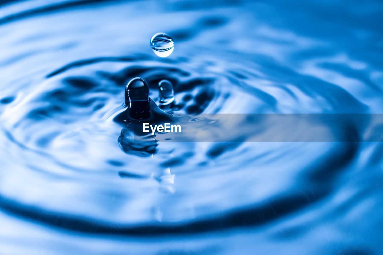 Close-up of drop falling in water