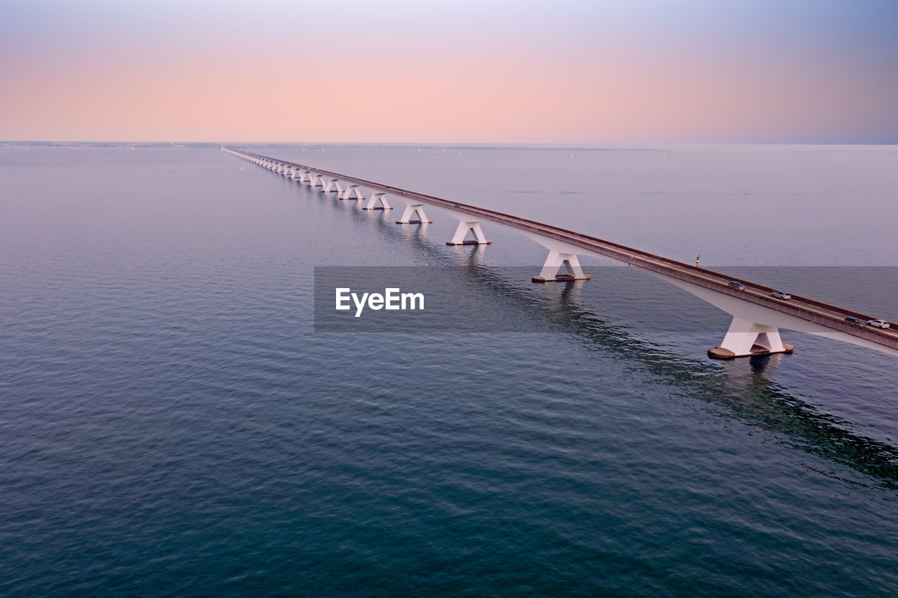 Aerial view on the longest bridge in the netherlands, zealand bridge 