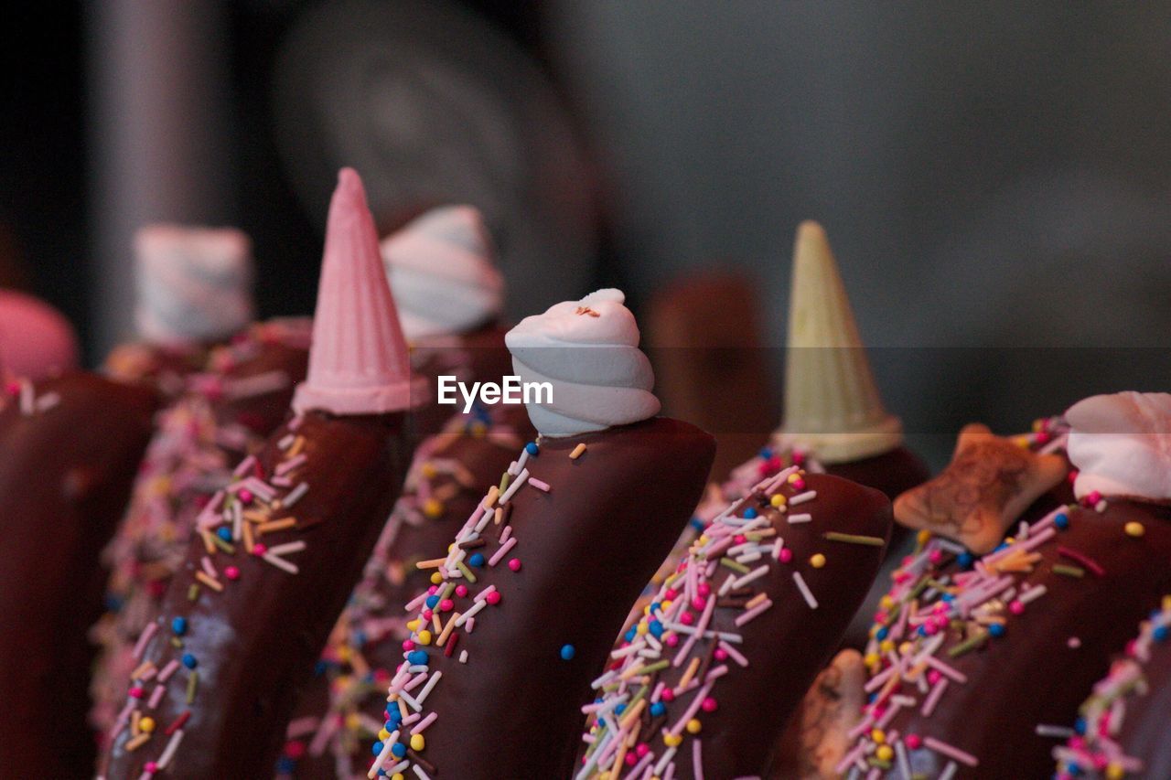 Close-up of frozen bananas for sale at store