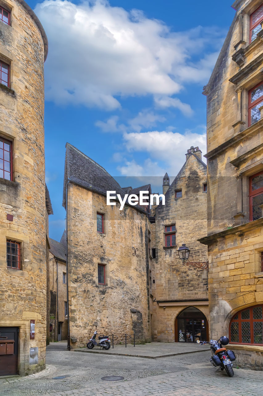 Street in sarlat-la-caneda historical center, france