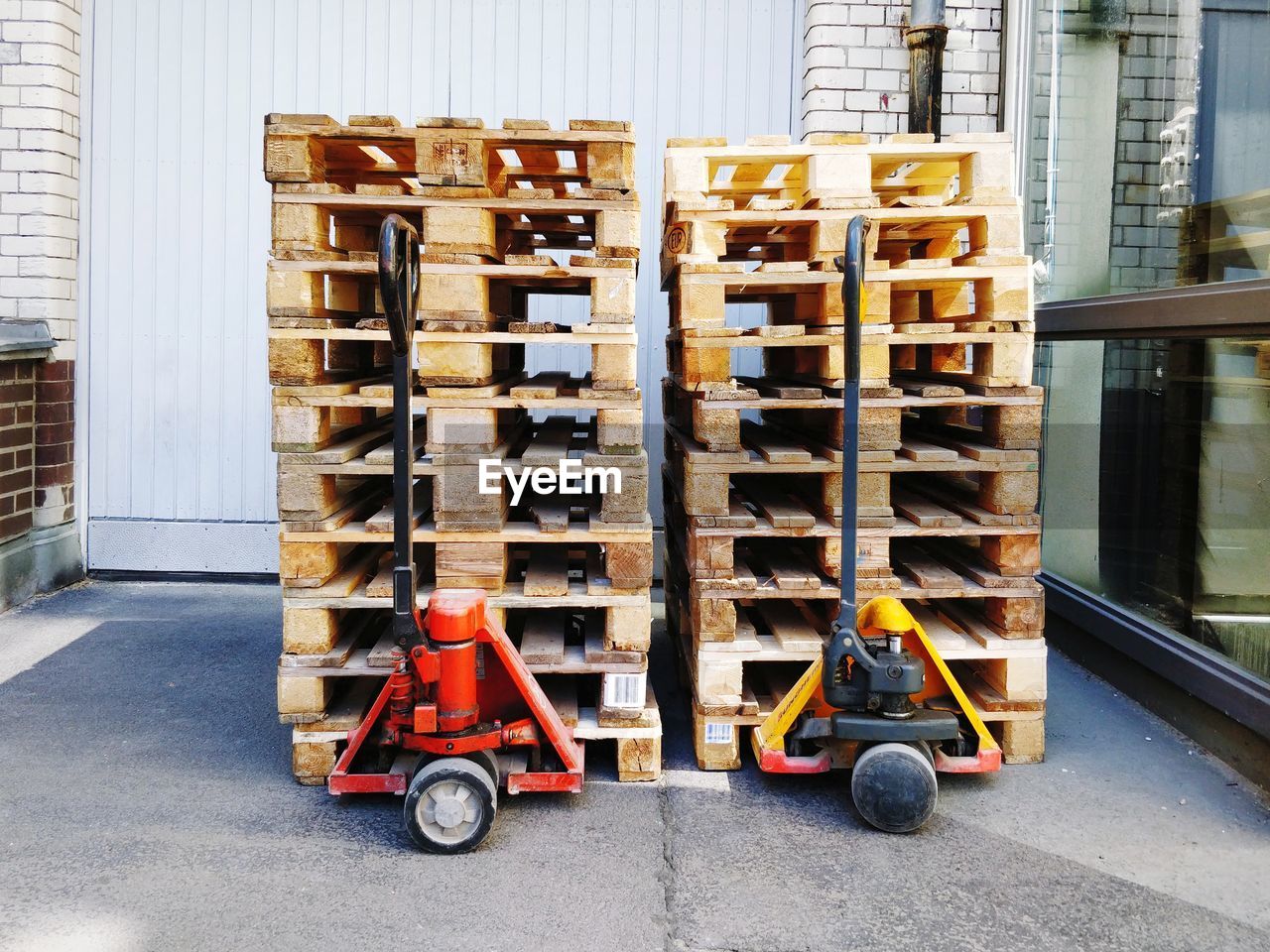 Stack of wooden pallets to be distributed