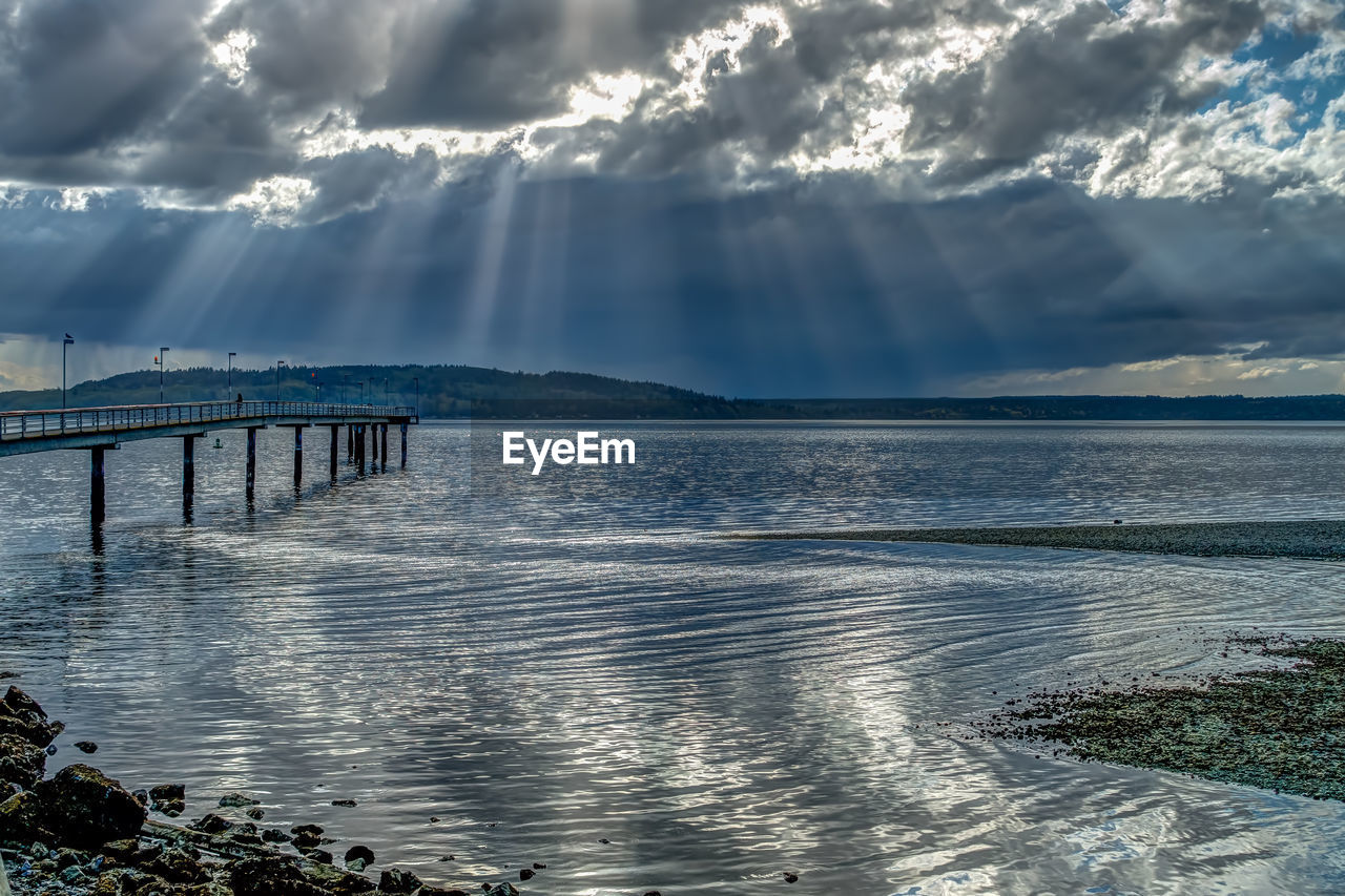 Scenic view of bridge over sea against sky