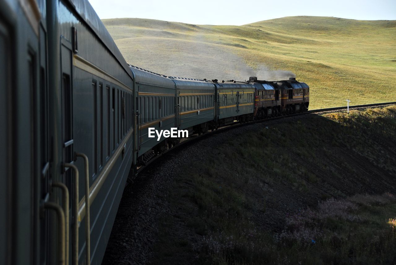 Transsiberian railway running in mongolia