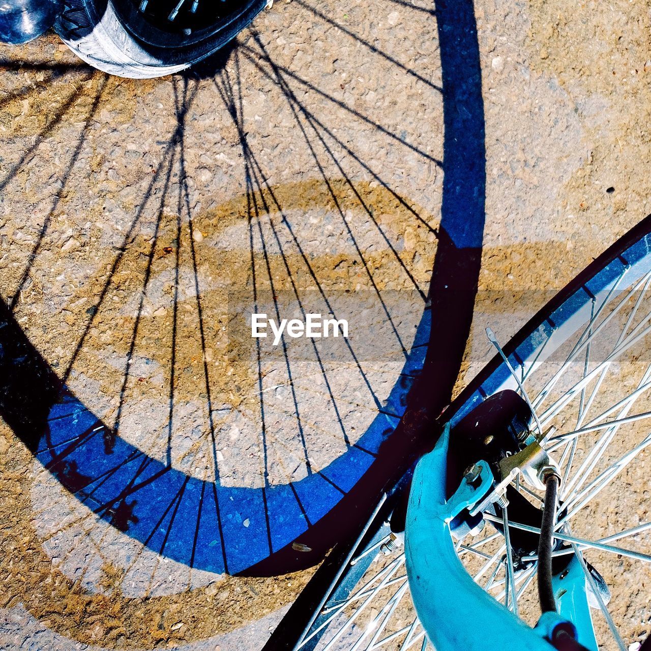 High angle view of bicycle wheel