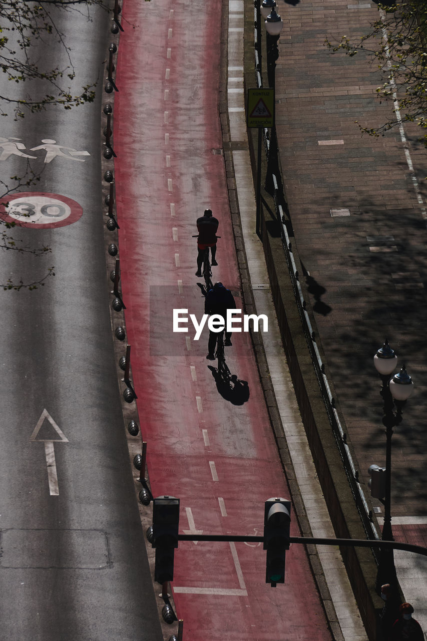 Cyclist on the bicycle track in the city in bilbao city spain