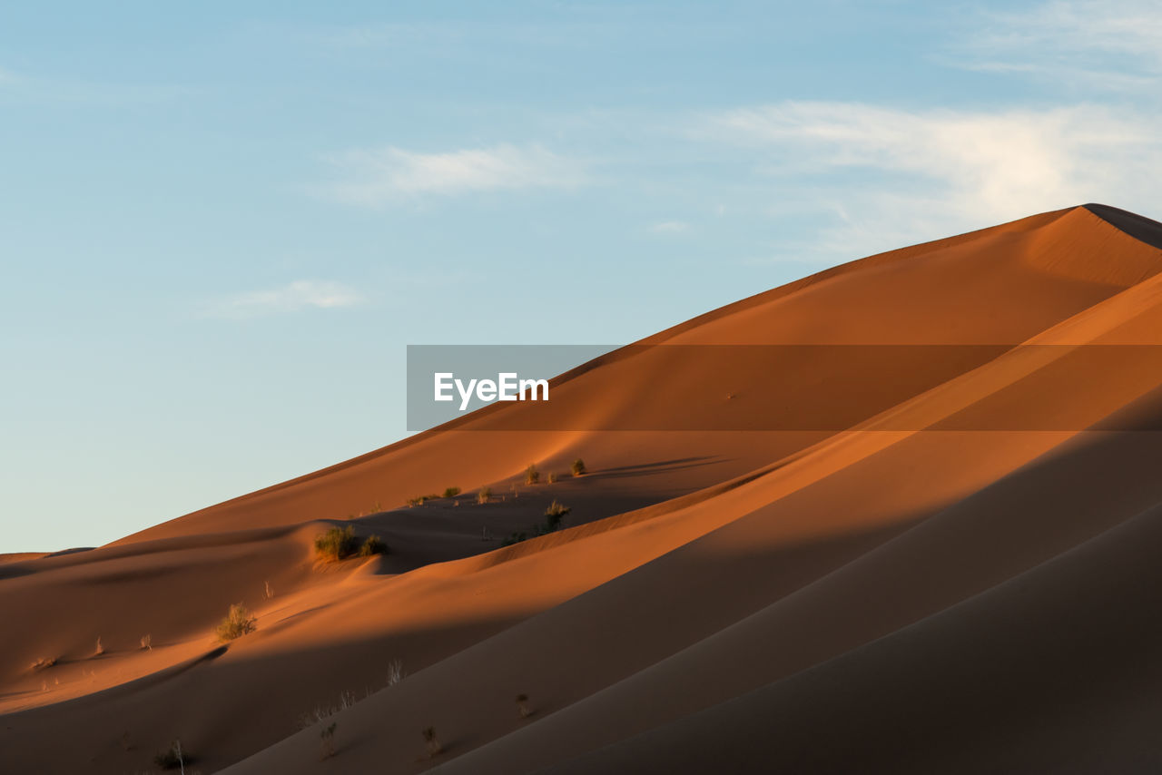 The formation of sand dunes in dasht e lut or sahara desert. nature and landscapes desert.