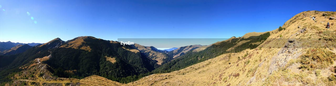 SCENIC VIEW OF MOUNTAIN RANGE AGAINST CLEAR BLUE SKY