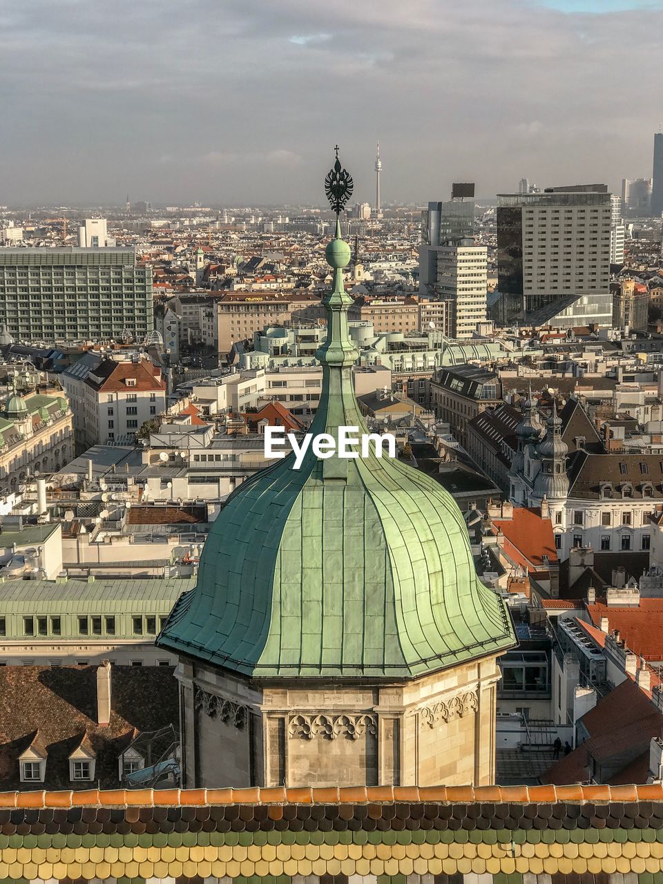 High angle view of cathedral in city