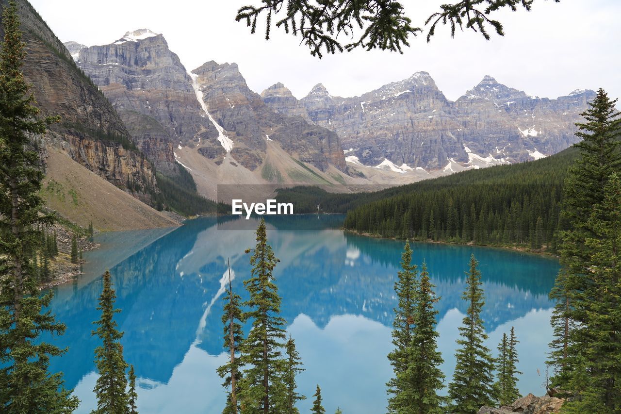 Panoramic view of lake and mountains against sky