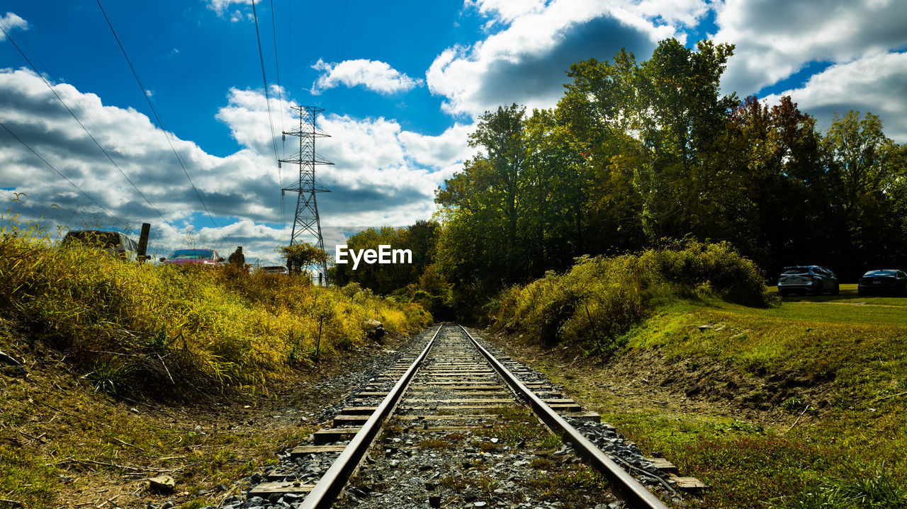 high angle view of railroad tracks against sky