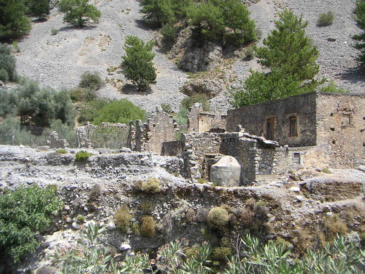 Low angle view of old ruin at samaria gorge