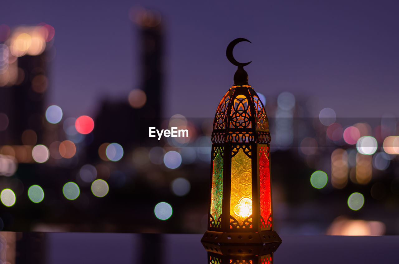 Lantern that have moon symbol on top for ramadan kareem and islamic new year concept.