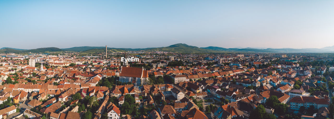 High angle shot of townscape against sky