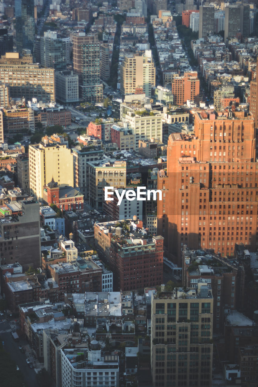 High angle view of buildings in city