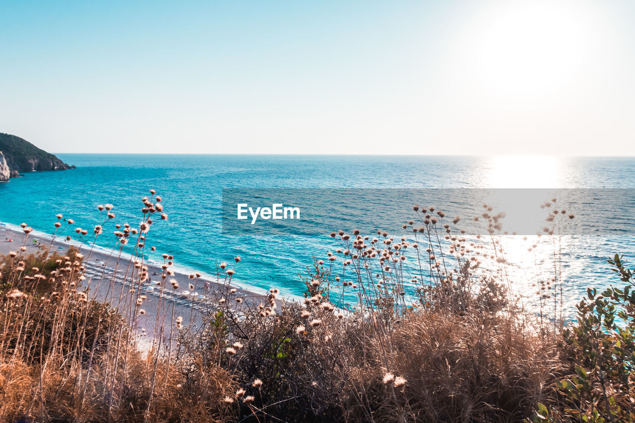 Scenic view of sea against clear sky