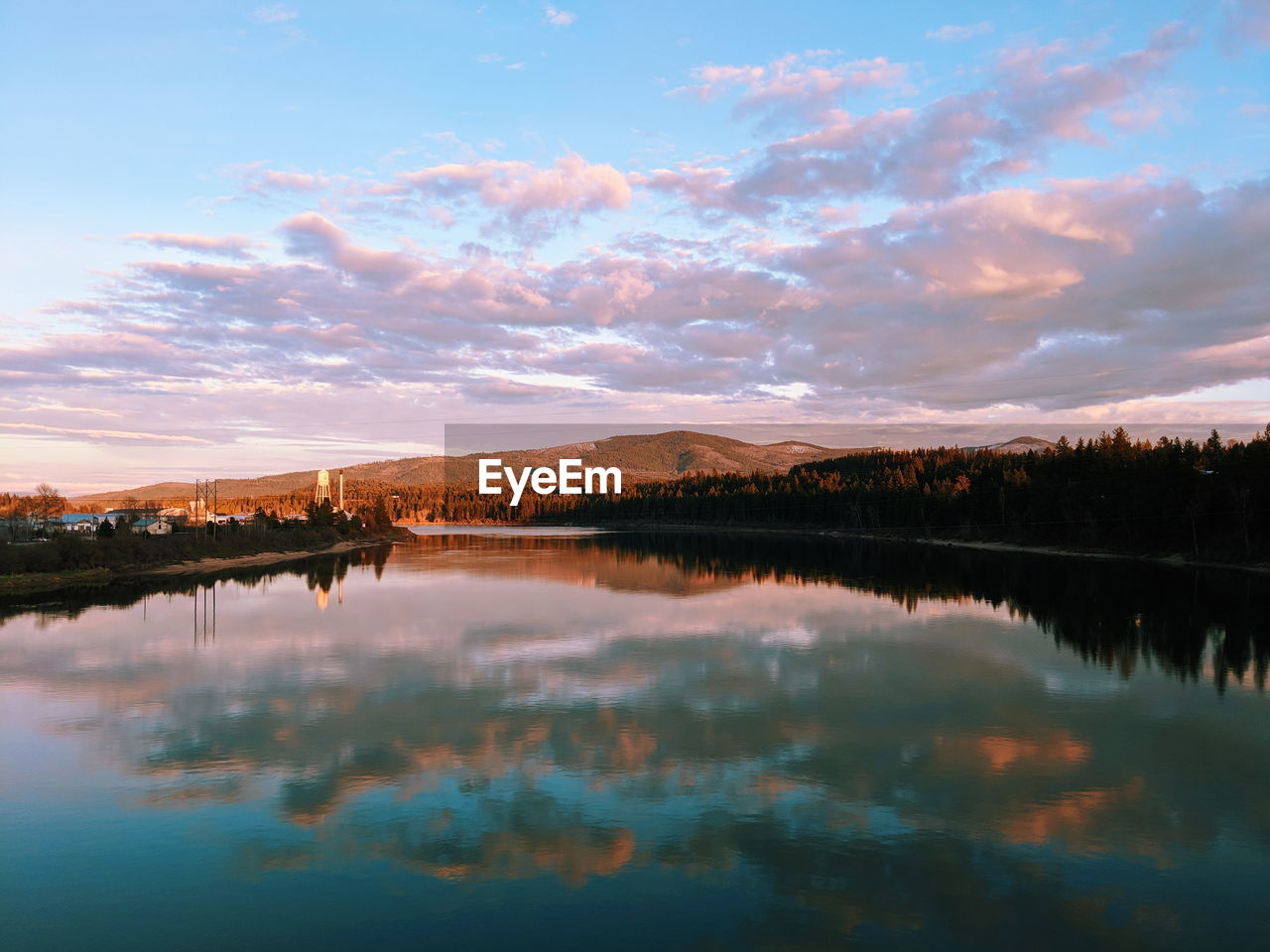 Scenic view of lake against sky during sunset