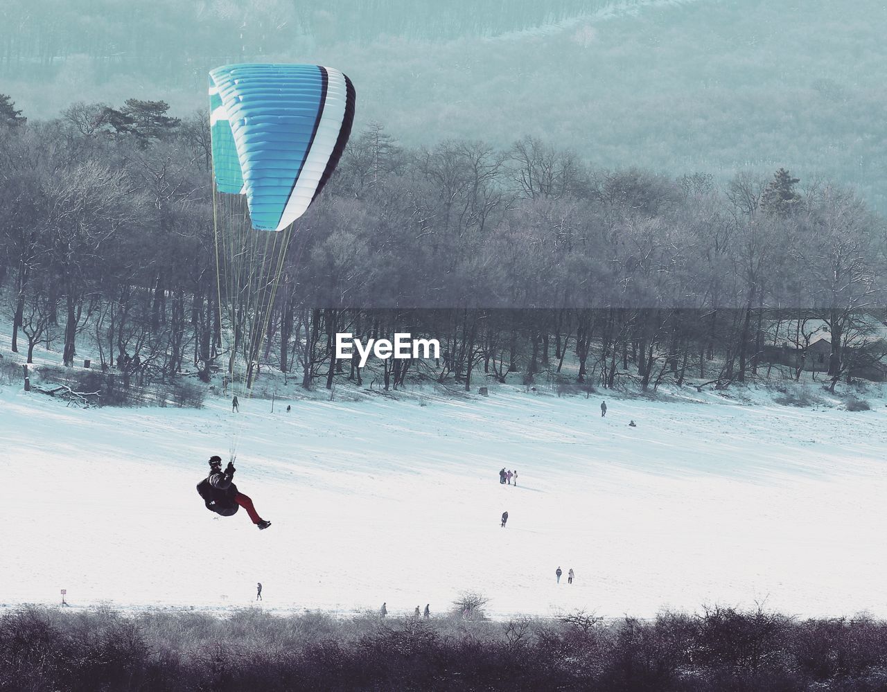 PERSON PARAGLIDING IN WINTER