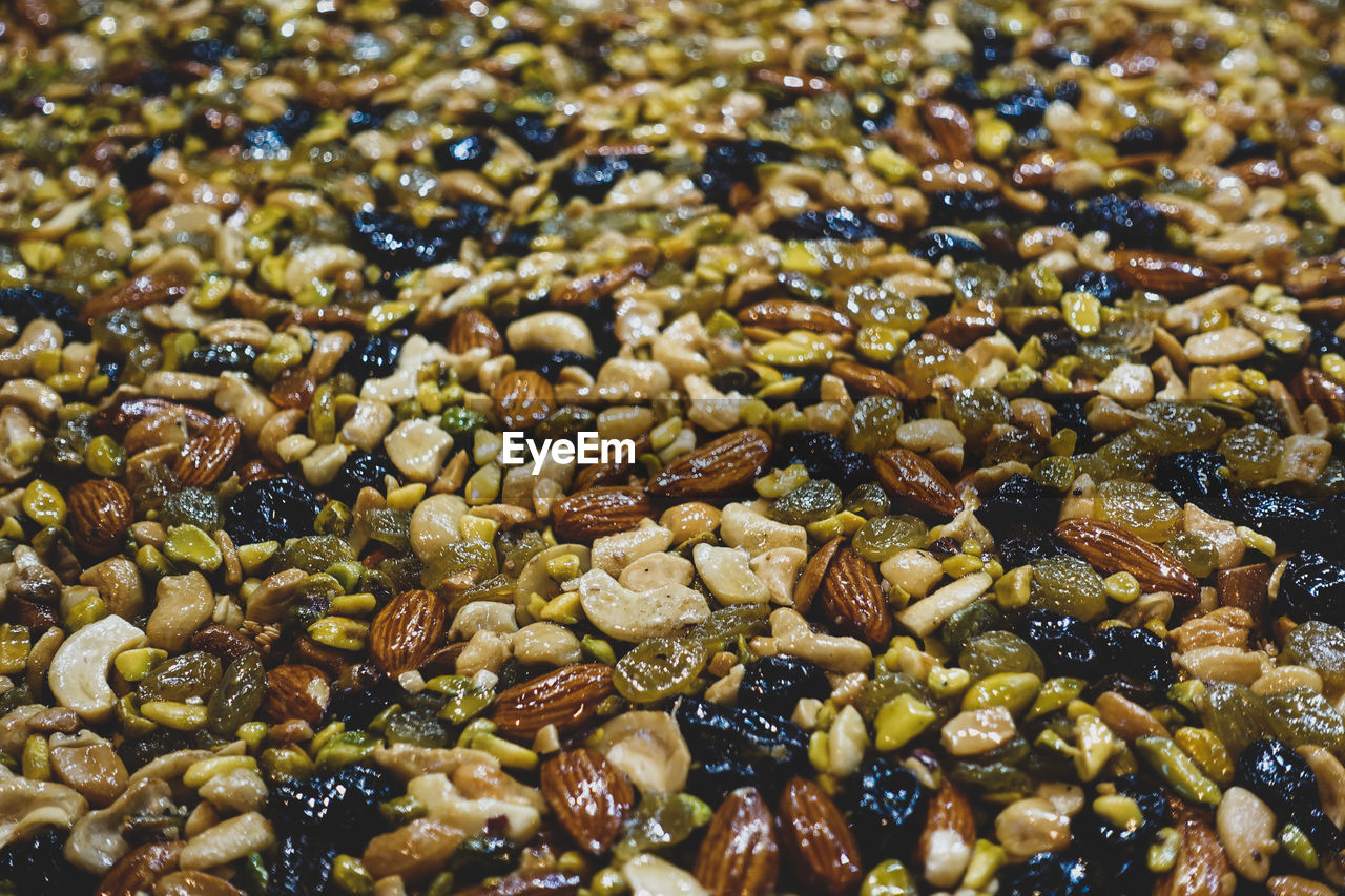 Full frame shot of blueberries and nuts