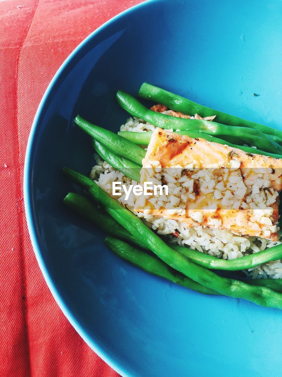 Directly above shot of meal served in bowl on table