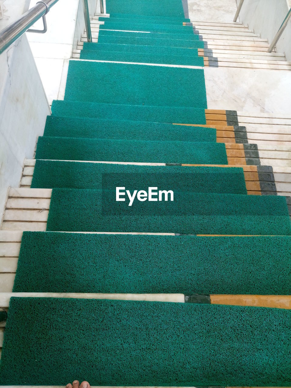 High angle view of marble steps in temple