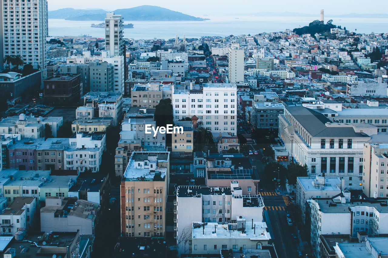 High angle view of buildings in city