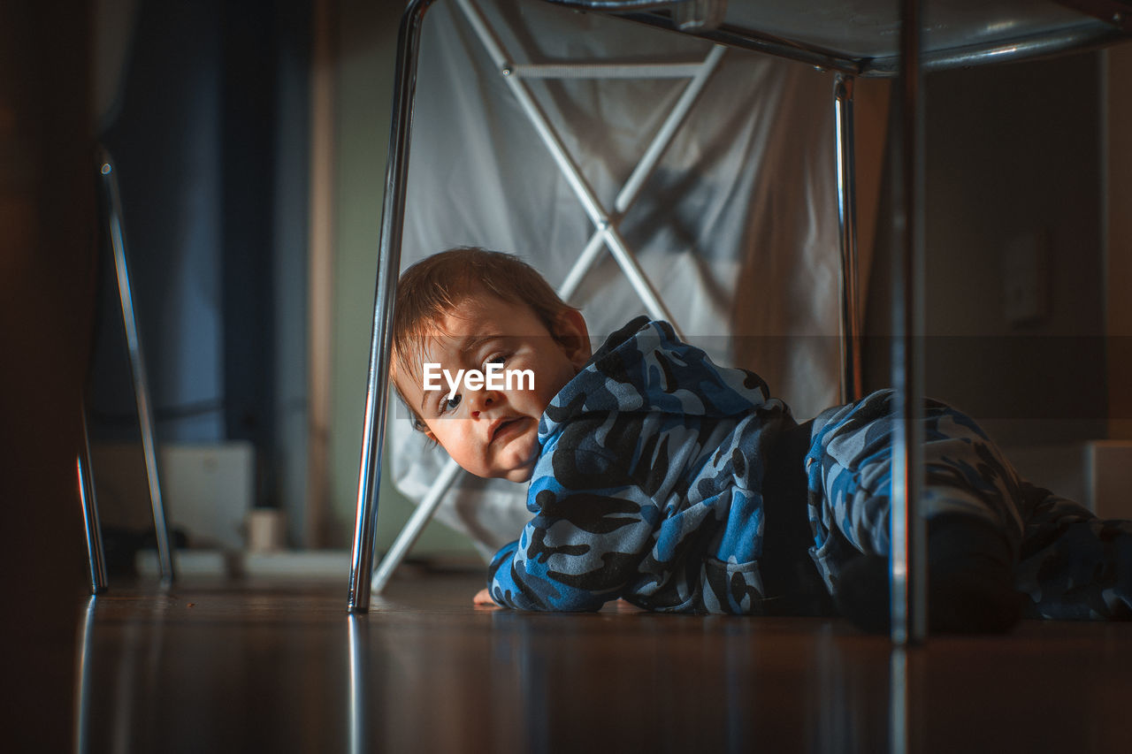 Portrait of baby boy at home