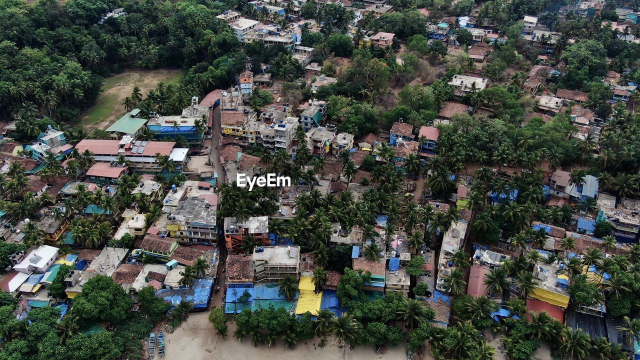 High angle view of buildings in town