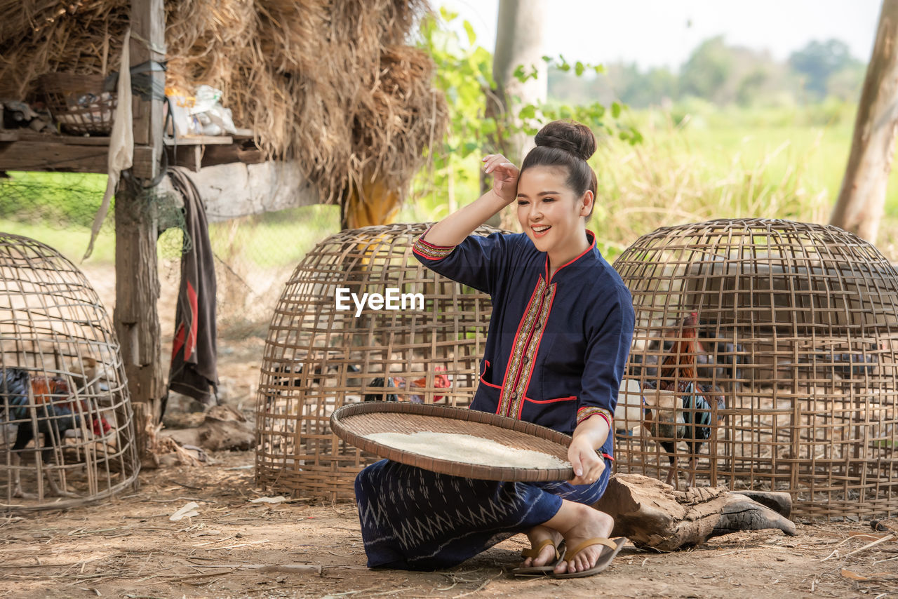 Pre wedding shoot inside garden in thai traditional dress costumes