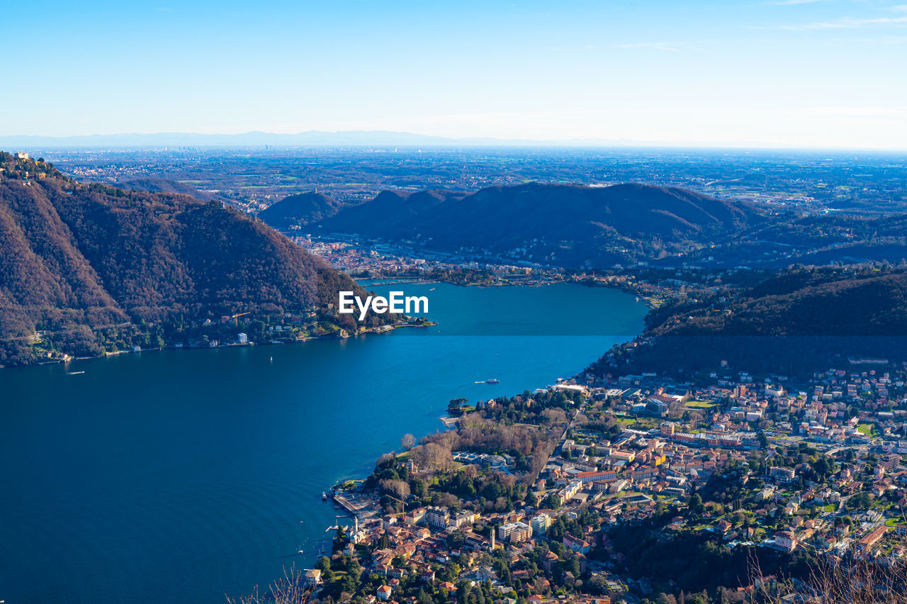 Panorama of lake como and the city, photographed from cernobbio, in the day.