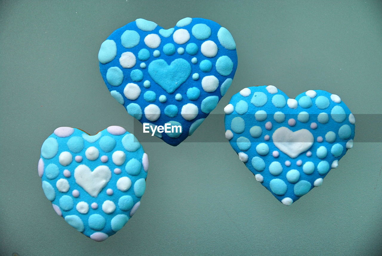 Close-up of blue heart shapes