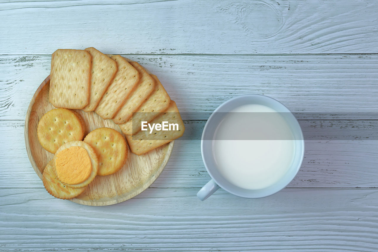 HIGH ANGLE VIEW OF BREAKFAST AND TABLE