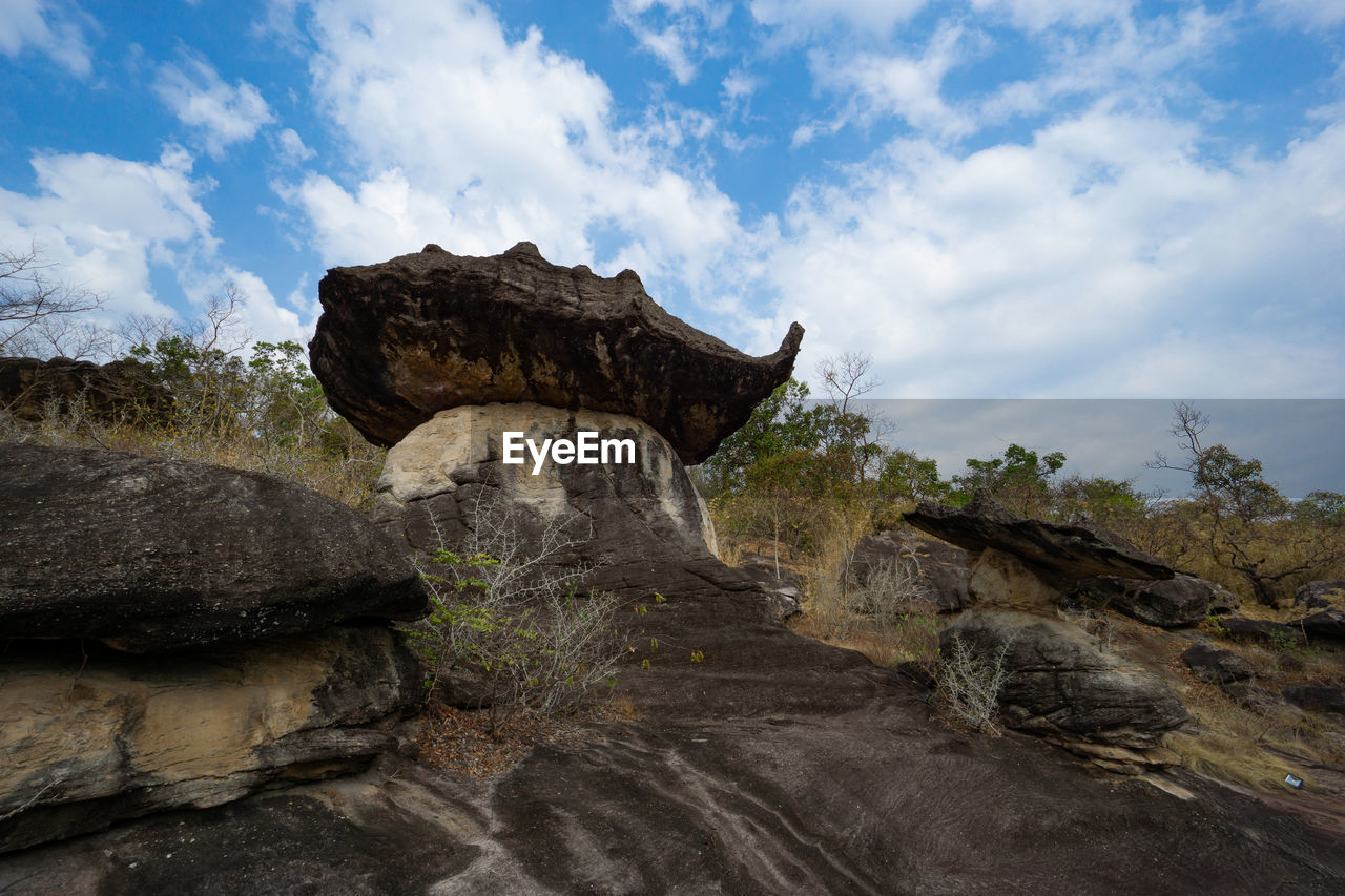 LOW ANGLE VIEW OF ROCK FORMATIONS ON LAND