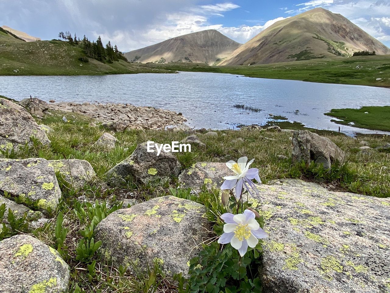 SCENIC VIEW OF LAKE AGAINST CLOUDY SKY