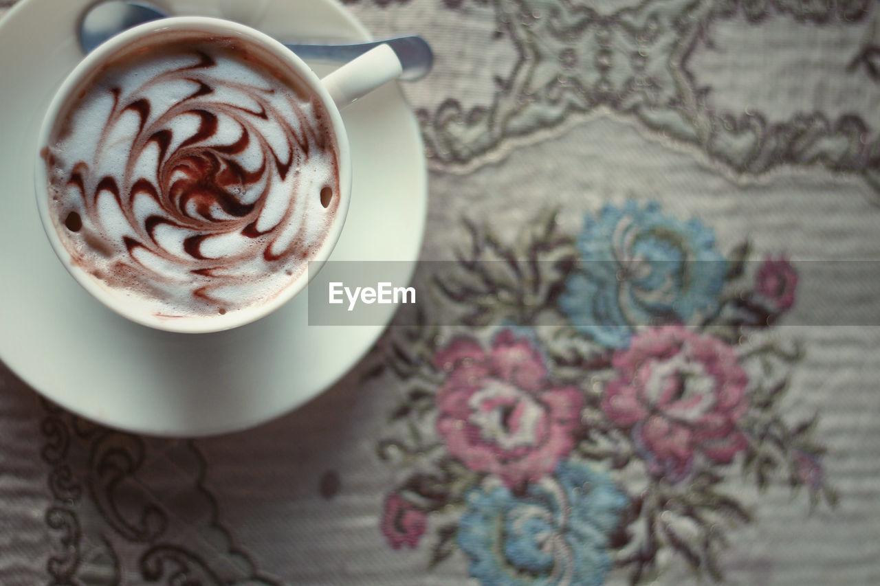 High angle view of coffee on table