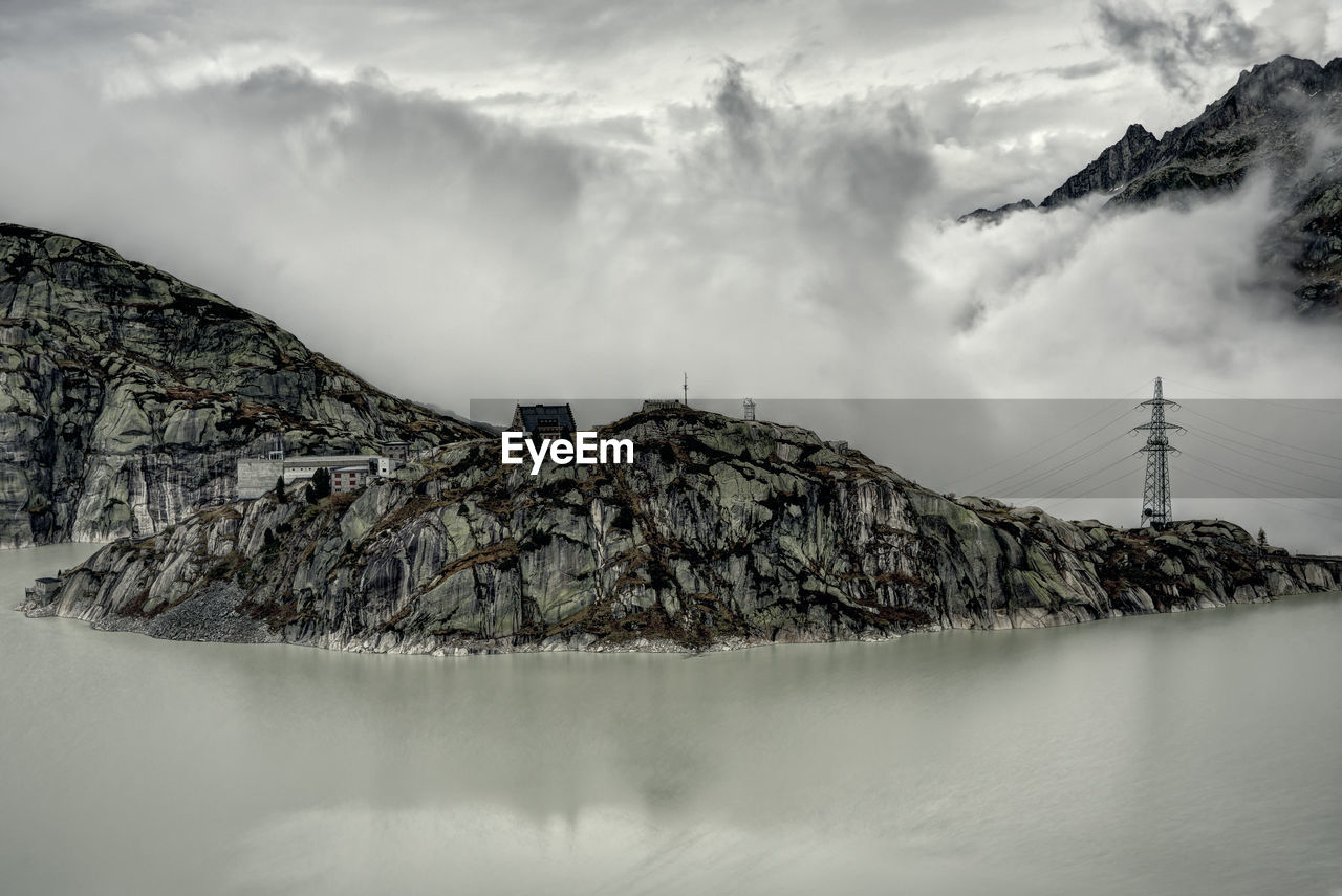 Scenic view of mountains against sky during winter