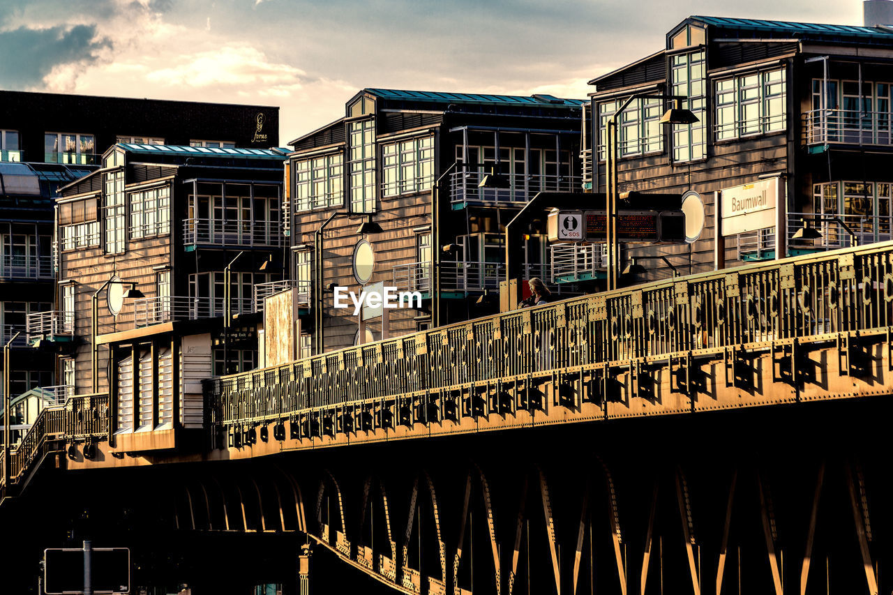 Footbridge and buildings in city