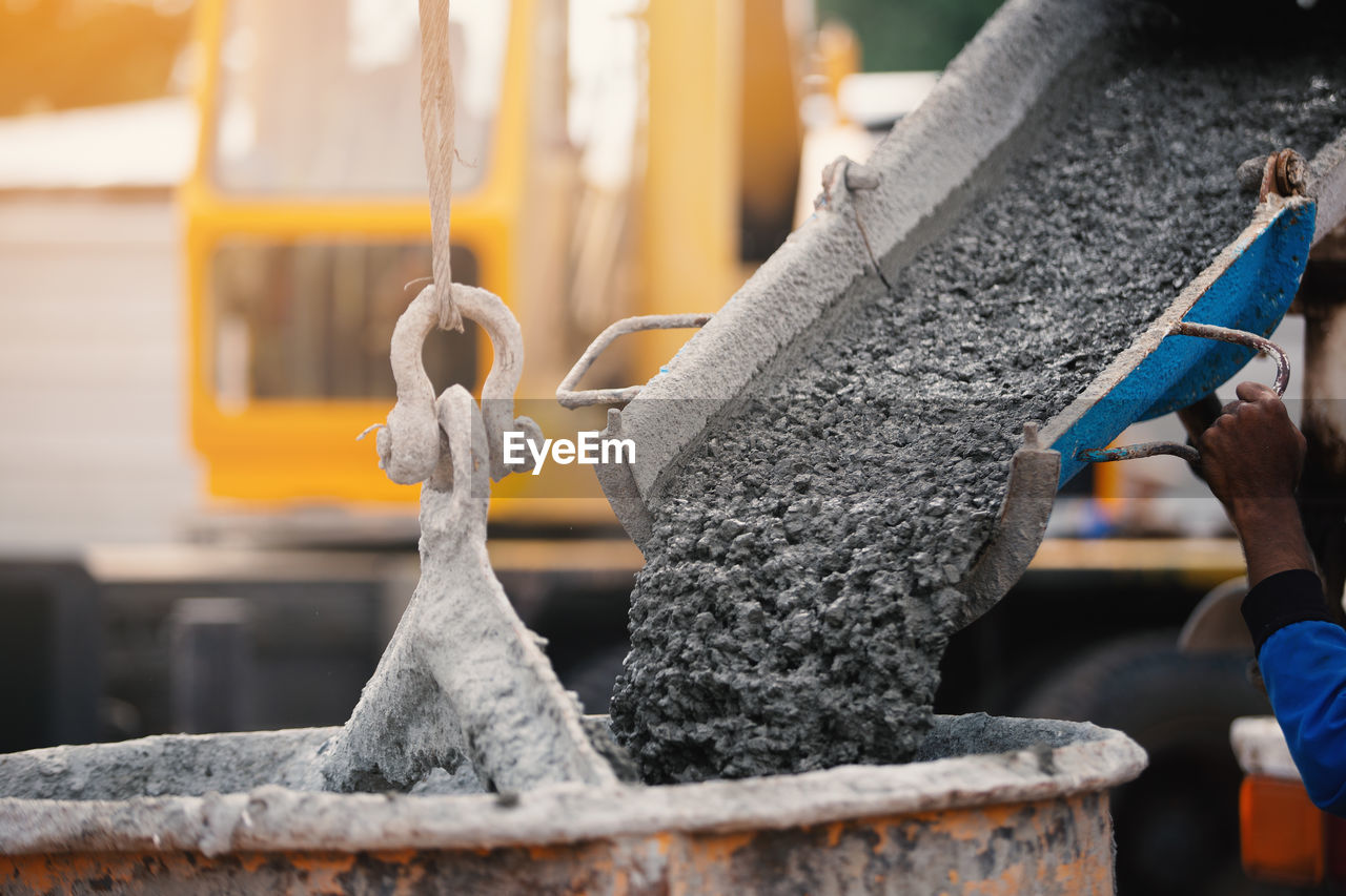 Cement pouring in container