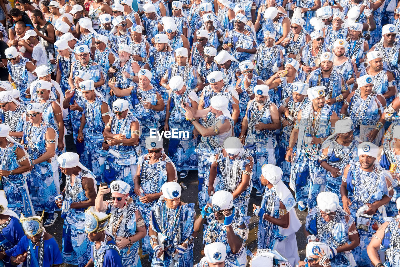 Crowd of the traditional carnival block filhos de gandy are seen in castro alves square 