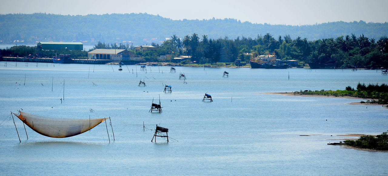 High angle view of fishing net on sea